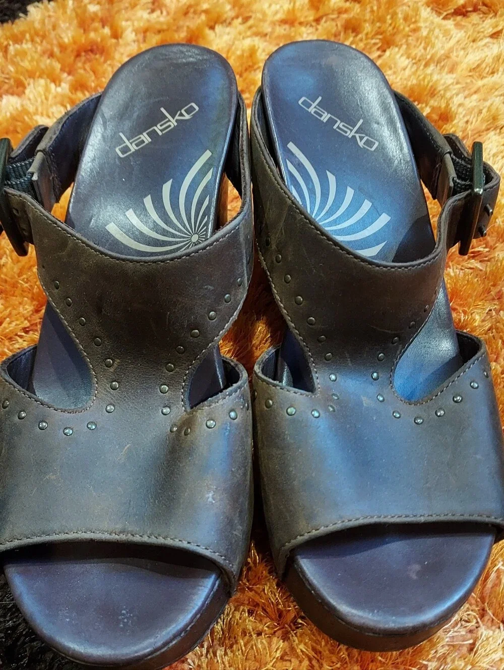 Dansko Brown Studded Leather Platform Sandals